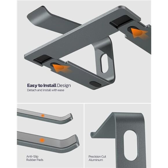 Ergonomic Aluminum Laptop Stand Riser for Desk Adjustable Compatible 10-16 Inch - Picture 6 of 7